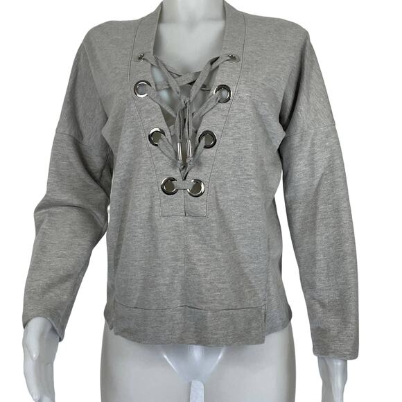Romero & Juliet Couture Athletic Gommet V-Neck Tie Front SweatShirt M - Picture 1 of 7